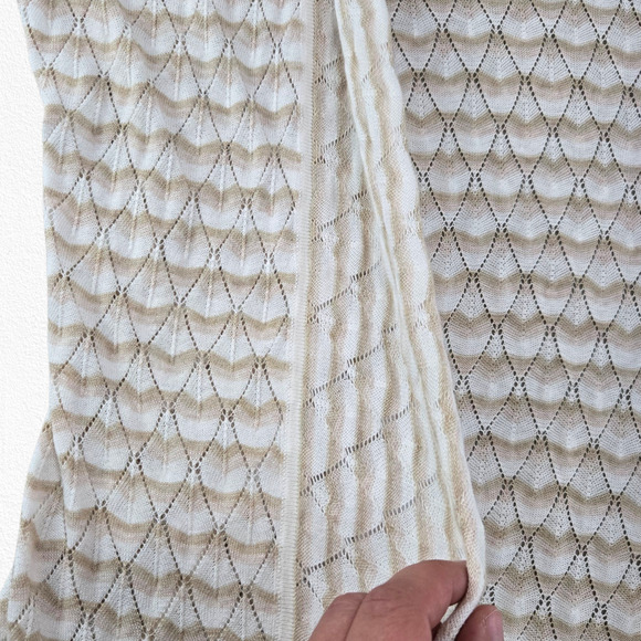 J.McLaughlin Beige Open Front Knit Cardigan Diamond Knit Sweater Size Small - Picture 7 of 10